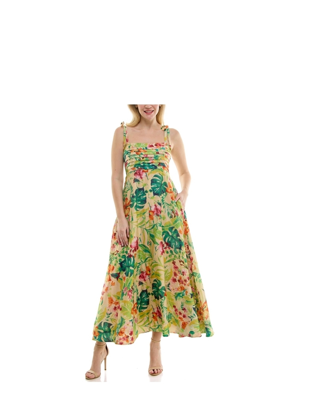 Taylor Floral Maxi Dress with Green Leaf Print And Gold Turtle Charms